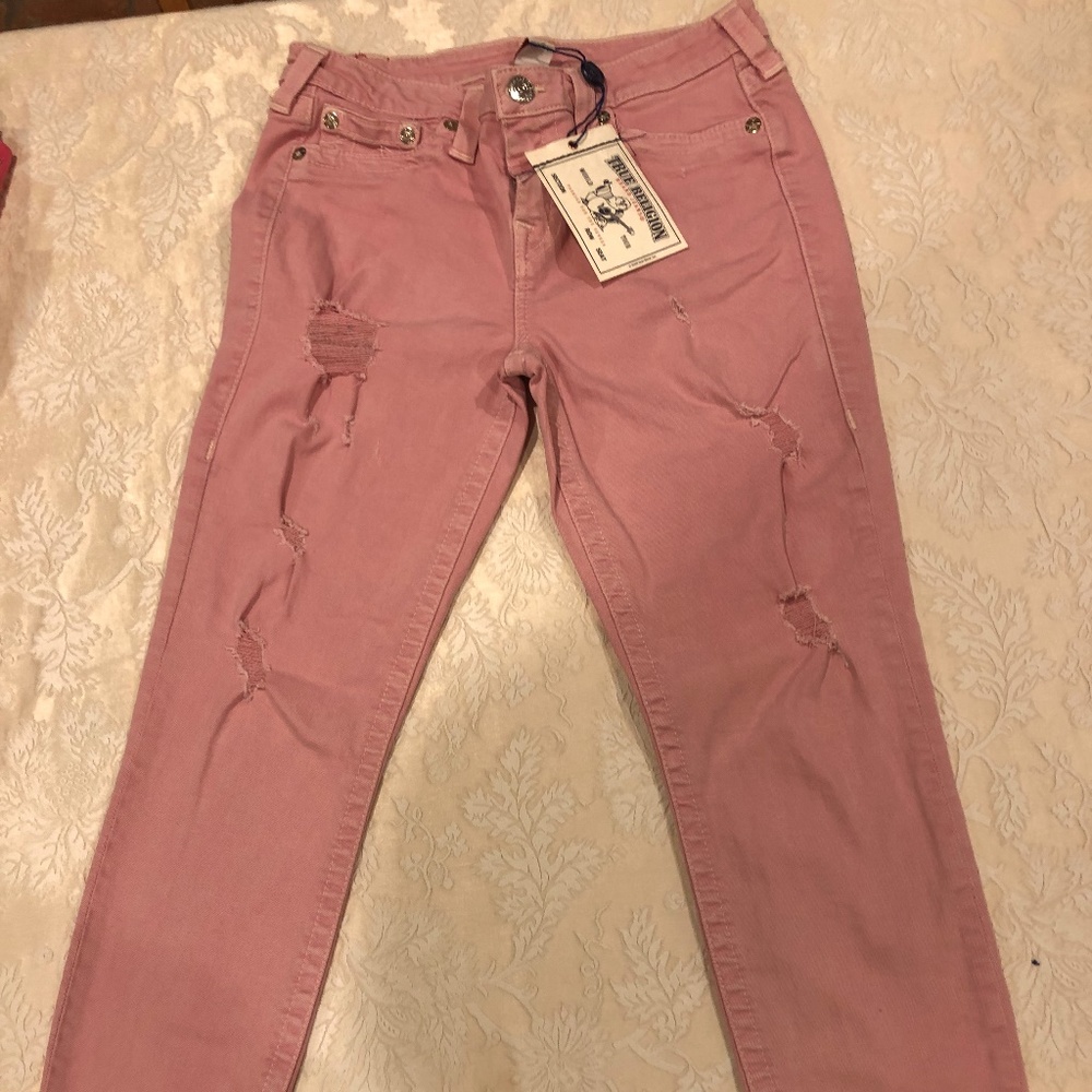 SOLD - NEW Distress True Religion Pink Jeans sz 30 - Picture 3 of 7
